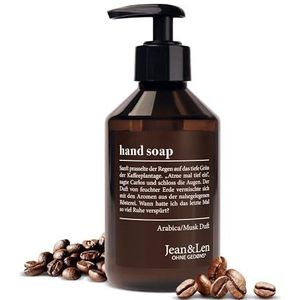 Jean & Len Handseife Arabica & Musk, reinigt beanspruchte Hände, für die tägliche Anwendung geeignet, Flüssigseife im Pumpspender, aromatischer Duft, vegan, 250 ml
