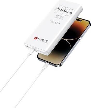 SKROSS - Reload 20 100W PD - Tragbares Ladegerät - 20.000 Mha Powerbank - 3 USB-Schnellladeanschlüsse und 20 cm langes USB-C-Kabel im Lieferumfang enthalten