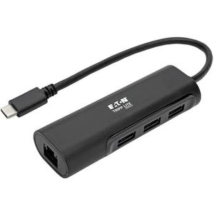 Eaton USB-C Multiport Hub Adapter Konverter mit 3 USB-A 3.0 Ports, Gigabit Ethernet Port Gbe, Thunderbolt 3 kompatibel, Schwarz, Plug-and-Play Keine Treiber erforderlich (U460-003-3A1GB)
