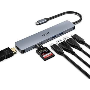 YLSCI 7 in 1 USB C Hub, USB C Docking Station Laptop Multiport USB Adapter mit 4K HDMI, 2 USB A3.0, USB C 3.0, 100W PD, SD/TF Dock für Mac Book Pro/Dell/HP/Lenovo/Huawei/Ximaomi