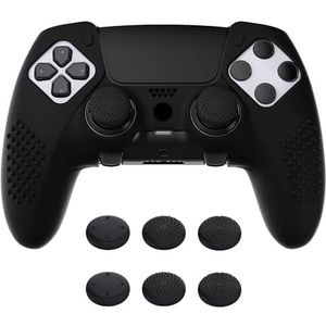 PlayVital Anti-Rutsche Hülle für ps5 Edge Controller,Case Schutzhülle Hülle Skin aus weichem Gummi mit 6 Stück Stick Kappen für PS5 Edge Wireless Controller(3D Noppen Edition,Schwarz)