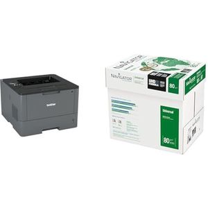 Brother HL-L5100DNG1 Mono-Laserdrucker (A4, 40 Seiten/min, 1200 x 1200 DPI, LAN, Duplex) schwarz & Navigator A4 UNIVERSAL; Druck- und Kopierpapier; A4; 5x500 Blatt; 80g (frustfreie Schutzverpackung)
