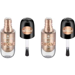 essence satin CHROME nail polish, Nr. 01, Gold, abdeckend, Expressergebnis, hochpigmentiert, metallisch, vegan, ohne Mikroplastikpartikel, ohne Parfüm, ohne Parabene, 2er Pack (8ml)
