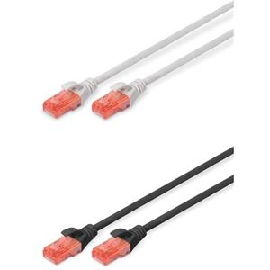 DIGITUS Set: Netzwerkkabel Cat 6 – 2m – 10 Stück – RJ45 Stecker – U/UTP Ungeschirmt – Ethernet Kabel, LAN Kabel – CCA Kupfer-Kaschiertes-Aluminium – 5x Grau / 5x Schwarz