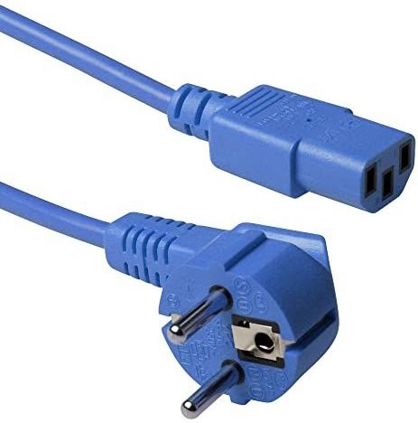 ACT Kaltgerätekabel 1.8m, C13 Kabel, PC Stromkabel, CEE 7/7 auf C13 3 Pin – Schutzkontakt gewinkelt - AK5134 Blau