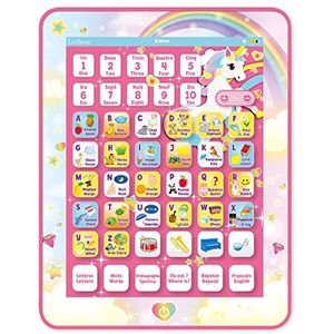 Lexibook, Einhorn, Pädagogisches zweisprachiges interaktives Lerntablett, Spielzeug zum Erlernen des Alphabets Buchstaben Zahlen Wörter Rechtschreibung Musik, Englisch/Polnisch, Rosa, JCPAD002UNIi17
