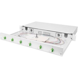 DIGITUS LWL Spleißbox 6 Kupplungen - LC/APC - OS2-1HE 19-Zoll - Single-Mode Duplex - Mit Spleiß-Kassette - Rack-Einbau - Grau