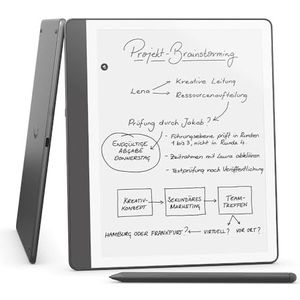 Amazon Kindle Scribe (16 GB) – Neuartiges Display mit gleichmäßigem Rahmen | Schreib einfach in Bücher und Dokumente | Mit Premium-Eingabestift – Anthrazit