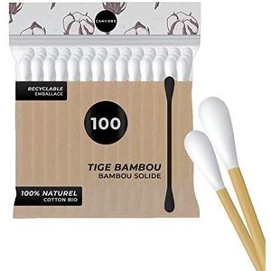 Wattestäbchen 100 – Candore – Stärkerer Bambusstab, weicher Baumwollkopf – Biologisch Abbaubar