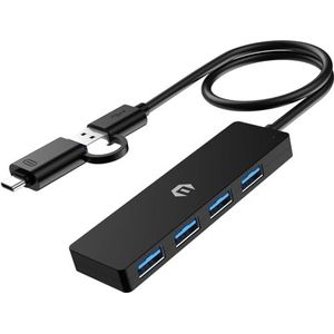 USB HUB, Ultraschlanker Tragbarer Daten Hub, 4 Port USB 3.0 Hub, USB C Adapter, 4 in 1 USB Splitter mit 4 x USB 3.0 Anschlüssen für Laptop, Windows, macOS, Linux, Chrome OS Systeme