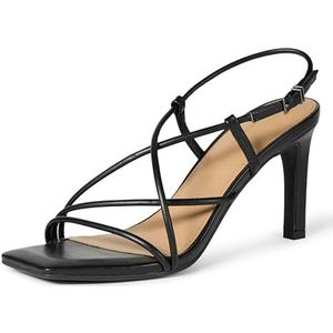 Amazon Essentials Damen Riemensandalen mit Stilettoabsatz, Schwarzes Kunstleder, 40 EU