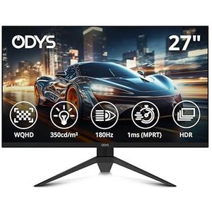 ODYS i27-Q-180 - 27 Zoll Gaming Monitor (69 cm Bildschirm, WQHD, 2.560x1.440 Pixel, 180 Hz, 1ms Reaktionszeit (MPRT), Fast IPS Panel, FreeSync, HDMI, Display Port, 3,5mm Kopfhöreranschluss)