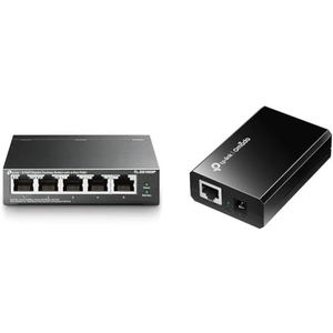 TP-Link TL-SG1005P 5-Port Gigabit PoE Switch mit 4 PoE+ Ports mit TP-Link TL-POE150S Gigabit PoE Injector