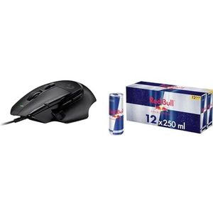 Logitech G502 X Kabelgebundene Gaming-Maus - LIGHTFORCE Hybrid optisch-mechanische Primärschalter 25K Gaming-Sensor Schwarz + Red Bull Energy Drink Dosen Getränke 12er Palette, EINWEG (12 x 250 ml)