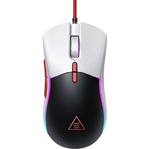 EKSA Gaming Maus, PC Maus 12000 DPI Verstellbar, 7 programmierbare Tasten, Gewichtstuning, RGB-Beleuchtung mit Musiksynch, Anpassbare Spielprofile, 2 Backcover Computermaus für PC/Mac, Weiß-Schwarz