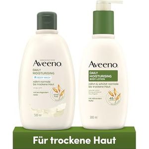 Aveeno® Daily Moisturising Bundle - Feuchtigkeitsspendende Bodylotion + veganes Duschgel seifenfreie Pflegedusche mit beruhigendem Hafer für normale bis trockene, empfindliche Haut