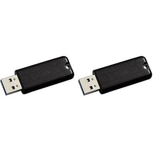 Verbatim Pinstripe USB-Stick, 128GB, USB 3.2 Gen 1, USB Speicherstick, externer Speicher für Laptop Notebook Ultrabook TV Autoradio, USB-3, Datenstick mit Schiebemechanismus, schwarz (Packung mit 2)