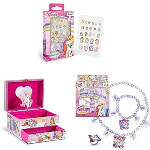 CRAZE Galupy Unicorn Kunstnägel+ Mädchenkschatulle Mädchen mit drehendem Einhorn + Set Mädchen mit 1 Halskette, 1 Armband & 1 Ring in rosa oder lila – Einhorn Kinderschmuck hen ab 4 Jahre