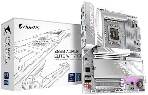GIGABYTE Z890 AORUS Elite WIFI7 Ice Motherboard - Unterstützt Intel Core Ultra (Serie 2) CPUs, 16+1+2 Phasen VRM, bis zu 8800MHz DDR5 (OC), 1xPCIe 5.0 + 3xPCIe 4.0, Wi-Fi 7, 2.5GbE LAN