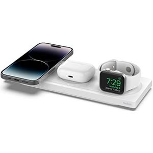 Belkin MagSafe 3 in 1 Wireless Charger, MFi Zertifiziertes Schnelllade-Reisepad für iPhone 13 und 12 Series Pro, Pro Max, Mini, Apple Watch Serie 7 und älter, AirPods 2, AirPods, AirPods Pro