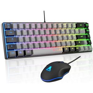 The G-Lab - Combo Hydrogen – Gaming-Tastatur, 65% kabelgebunden, RGB-Hintergrundbeleuchtung, azerty, kompaktes Format + Gaming-Maus RGB, 6 Tasten, 6400 DPI – PC/PS4/PS5 – Grau/Schwarz