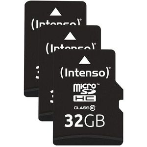Intenso microSDHC 32GB Class 10 Speicherkarte inkl. SD-Adapter, schwarz, 3er Pack