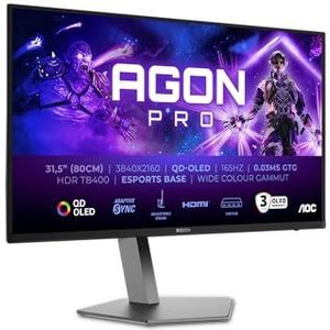 AOC Agon Pro AG326UDAM - 32 Zoll UHD OLED Gaming Monitor, 165 Hz, 0.03 ms, HDR400, FreeSync Prem. Pro, G-Sync comp. (3840x2160, 2X HDMI 2.1, 1x DP 1.4, USB Hub) schwarz grau