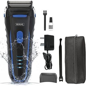 Wahl Clean and Close Herrenrasierer Elektrorasierer für Männer Bartrasur Gesichtsrasierer Flexfolie Wasserdicht Easy Clean Gummigriff LED Power Display Schwarz und Blau