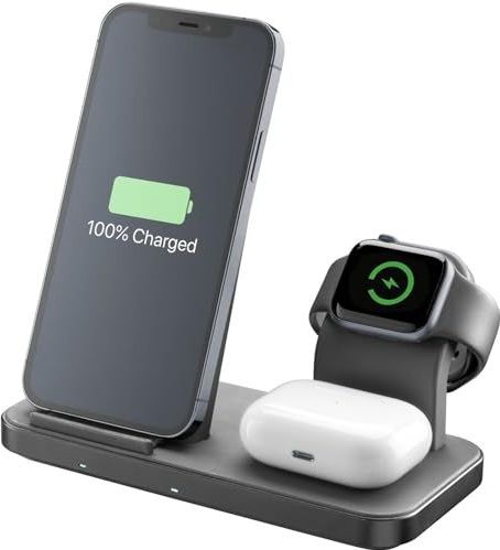 Cellularline | Netzwerk-Ladegerät | Kabelloser 3in1-Ladeständer für Apple-Geräte - für iPhone mit 7,5 W Output - Wireless Laden für AirPods