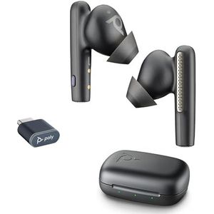 Poly Voyager Free 60 UC In-Ear-Headset – Noise Cancelling-Mikrofone für klare Gespräche – ANC – Tragbares Ladecase – Kompatibel mit iPhone, Android, PC/Mac – Teams-zertifiziert – Schwarz