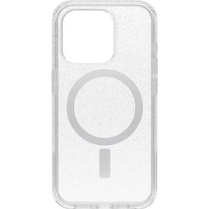 OtterBox Symmetry Series transparente Schutzhülle für iPhone 15 Pro – Stardust (transparent/Silber), rastet auf MagSafe EIN, Ultra-schlank, erhöhte Kanten schützen Kamera und Bildschirm