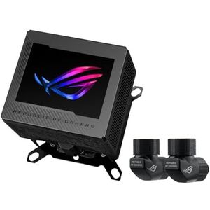 ASUS ROG Ryujin III WB LCD CPU-Wasserblock (Asetek-Wasserblock mit 178 Mikrok�ühllamellen und Kühlplatte aus Kupferlegierung, 3,5-Zoll-LCD-Bildschirm, integrierter VRM-Lüfter, ROG Fittings, schwarz)
