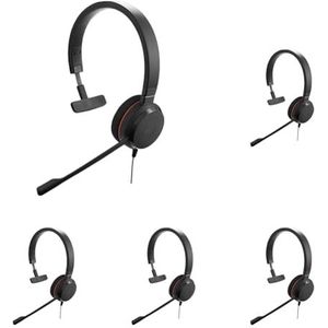 Jabra Evolve 20 Mono Headset mit mikrofon – Microsoft Teams zertifizierte Kopfhörer für VoIP Softphone mit passivem Noise-Cancelling – USB-A Kabel mit Anrufsteuerung – schwarz (Packung mit 5)