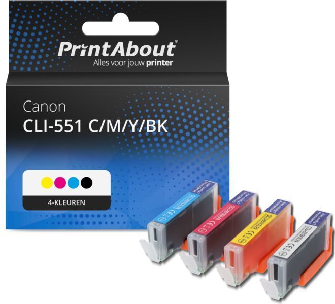 PrintAbout huismerk Inktcartridge CLI-551 C/M/Y/BK 4-kleuren Multipack Geschikt voor Canon