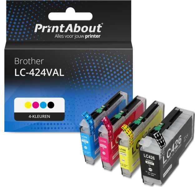 PrintAbout huismerk Inktcartridge LC-424VAL 4-kleuren Multipack Geschikt voor Brother