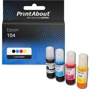 PrintAbout huismerk Inktcartridge 104 (C13T00P14/24/34/440) 4-kleuren Multipack Geschikt voor Epson