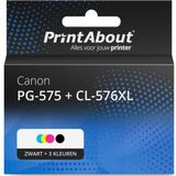 PrintAbout huismerk Inktcartridge PG-575 + CL-576XL Zwart + 3 kleuren Multipack Hoge capaciteit Geschikt voor Canon