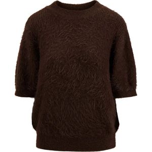 Zusss Fluffy Trui met Ronde Hals Bruin dames