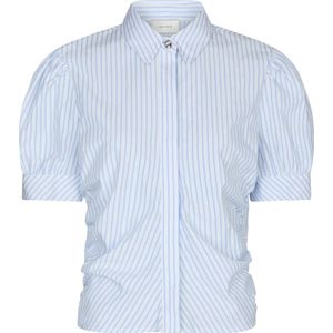 Neo Noir - Blouse Frannie - Blauw - Katoen - Kortemouw - Streep Patroon