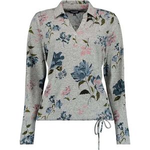 Bloomings - Top - Grijs - Dames - Lange Mouw - V-hals - Koordsluiting