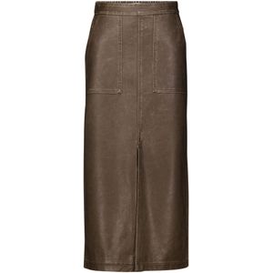 NUKUS - San Francisco - Imitatieleren Kokerrok - Kaki - Maxi Rok