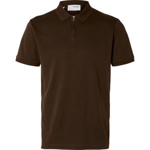 Selected Homme SLHFAVE ZIP SS POLO NOOS Bruin heren