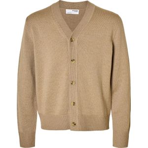 Selected Homme - Slhtray LS Merino Chunky V-Neck Cardigan - Beige - Wol