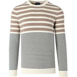 Marvelis Casual Trui ronde hals ecru, Horizontale strepen