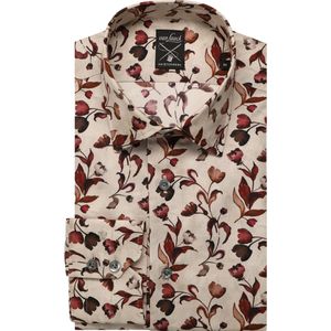 van Laack Meisterwerk Overhemd beige/bruin, Bedrukt
