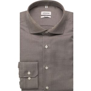 Seidensticker - Businessoverhemd - Bruin - Regular 1/1 Kentkraag - Structuur