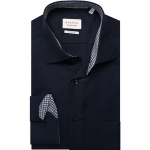 Eterna - Comfort Fit Overhemd - Donkerblauw - Katoen - Effen met Borstzak