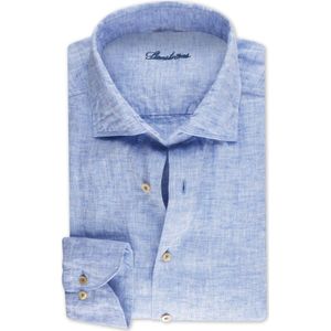 Stenströms Fitted Body Linnen hemd blauw, Effen
