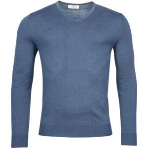 Thomas Maine - Trui - Blauw - Effen - Lange Mouw - 100% Merino Wol