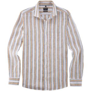 OLYMP Casual Linnen Overhemd grijs-groen, Gestreept